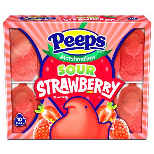 Peeps Marshmallow Sour Strawberry Peeps Easter Candy, 3 Ounce, Red