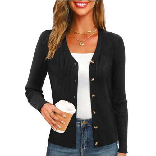 GRACE KARIN Women's Button Up V Neck Long Sleeve Soft Basic Knit Cardigan Sweater