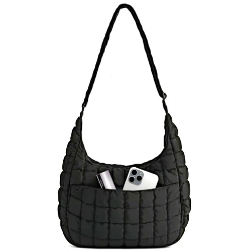 ELSREY Quilted Puffer Tote Bag For Women Hobo Crossbody Purse Puffy Shoulder Bag Soft Fluffy Handbag for Everyday Use | Lightweight, Adjustable Strap, Hobo bag, 13 Inc Medium