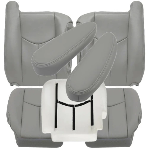 NLQR Driver and Passenger Bottom and Top Seat Covers Pewter Gray 922 & Driver Bottom Foam & Seat Armrest Covers Compatible with Chevy Silverado Tahoe Suburban Avalanche GMC Sierra Yukon 2003-2006