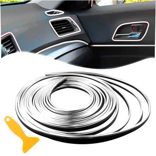 Spurtar Chrome Silver Aesthetic Interior Car Accessories for Women Men Car Mods Trim Strips- Interior Decorative Auto Accessories Molding Line Fun Truck Parts for Air Vent & Dashboard,16.4ft /5M