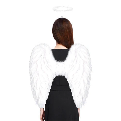 Yieeonc Angel Wings and Halo for Adult Feather Angel Costume for Women Girls Halloween Cosplay Party Costumes White
