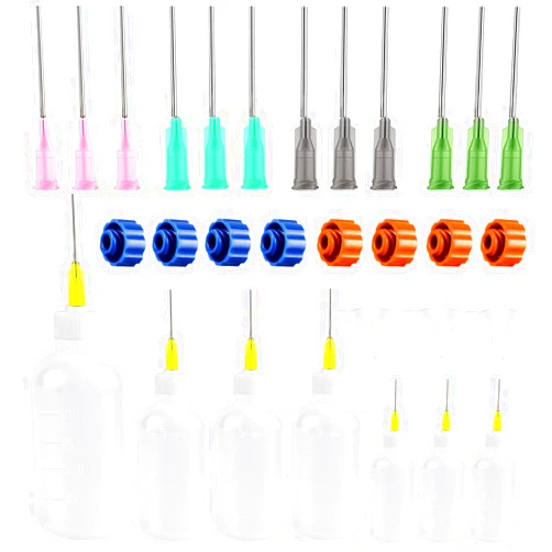 WXJ13 Needle Tip Glue Bottles Applicator Set,30ml 50ml 100ml Plastic Squeeze Dropper Bottles with 8 Caps and 12 Blunt Needle Tips for Craft Art Project,Paint Quilling Craft and Oil
