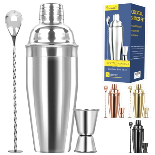 Tiawudi Large 24oz Cocktail Shaker Set, Stainless Steel 18/8 Martini Mixer Shaker with Built-in Strainer, Measuring Jigger & Mixing Spoon, Professional Martini Shaker Set, Perfect for Bartender and Home Use