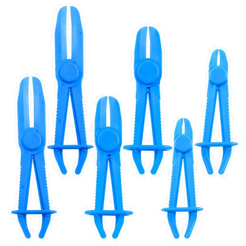 Swpeet 6Pcs Blue Line Clamps Flexible Hose Clamps Pliers Kit, Hose Pinch Off Pliers Set Line Clamps for Brake Hoses, Fuel Hoses, Coolant Hoses, Most Flexible 15mm, 20mm and 25mm Hoses Clamps