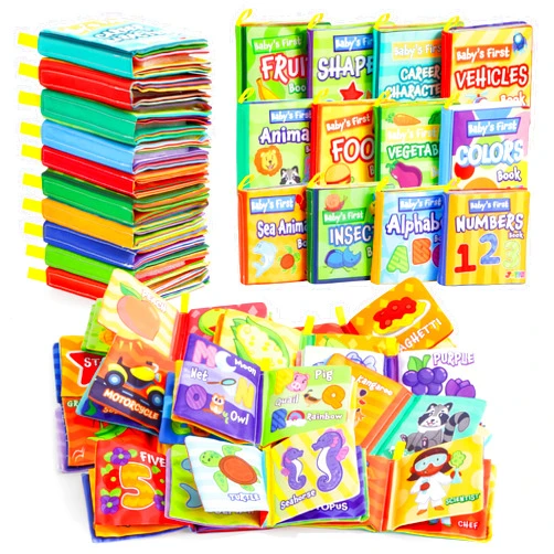 JOYIN 12 Pcs Bath Books, Nontoxic Fabric Soft Crinkly Cloth Books, Waterproof, Bathtub Pool and Early Education First Toys for Infant Newborn Baby Toddlers Kids Birthday Gifts