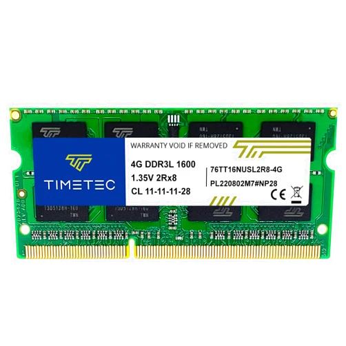 Timetec 4GB DDR3L / DDR3 1600MHz PC3L-12800 / PC3-12800 Non-ECC Unbuffered 1.35V / 1.5V CL11 2Rx8 Dual Rank 204 Pin SODIMM Laptop Notebook PC Computer Memory RAM Module Upgrade (4GB)
