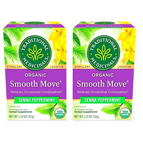 Traditional Medicinals Tea, Organic Smooth Move Peppermint, Relieves Occasional Constipation, Senna, 16 Tea Bags (Pack of 2)
