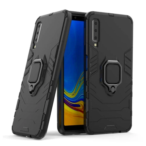 MaiJin LuluMain Compatible with Galaxy A7 (2018) Case, Metal Ring Grip Kickstand Shockproof Hard Bumper (Works with Magnetic Car Mount) Dual Layer Rugged Cover for Samsung Galaxy A7 2018 (Black)