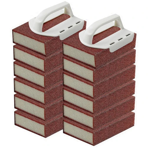 Garvonti Magic Carborundum Sponge, 12pcs with 2 Handles Rust Foam Cleaning Eraser for Pots, Pans, Sink, Grill, Household Cleaning Emery Sponges for Kitchen, Bathroom