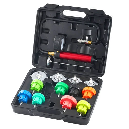 VEVOR Automotive Cooling System Radiator Pressure Tester Kit, 14 pcs Radiator Pressure Tester Kit with Manual Pump and Color-Coded Steel Test Cap Adapters, for Cars Motorcycles Trucks Cooling System