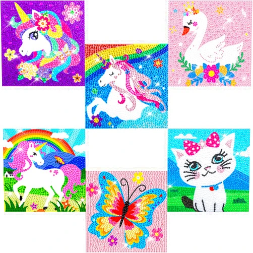 Labeol 6 Pieces 5D Diamond Art Kit for Kids DIY Painting Kit Crystal Easy Painting Art Craft Set for Home 5D Full Drill (Pink)