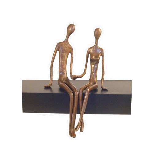 Danya B. Sitting Couple Holding Hands Contemporary Sand-Casted Bronze Sculpture, Home and Office Decor Gift for Spouse and Partner, Birthday, Wedding, Anniversary, Valentine's Day or Romantic Gesture