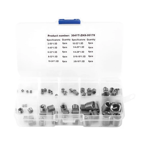 Akozon 60pcs Thread Insert Kit Helicoil Set Sae And Metric 304 Stainless Steel Wire Screw Sleeve Thread Repair Insert Assortment Kit Wire Thread Inserts Sae with Box