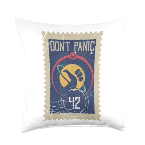 The Answer To Life Cycle 42. Vintage Postage Stamp Life The Universe and Everything 42 Throw Pillow, 18x18, Multicolor