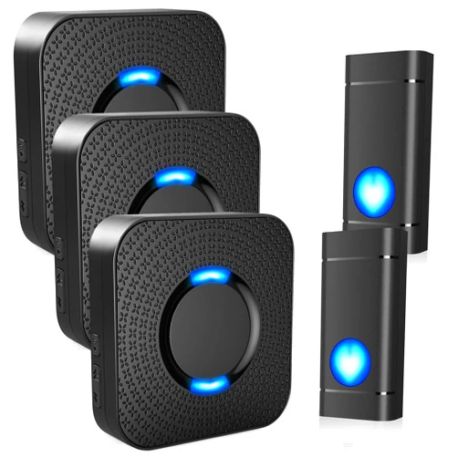 COTINSE Wireless Doorbell • Waterproof Doorbell Chime Kits • 3 Plug in Receivers & 2 Push Buttons • Long Range 1300ft • 58 Melodies 5 Volume Levels LED Flash • Door Bells & Chimes Wireless for Home/Classroom