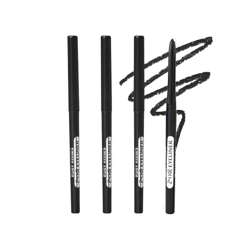 Ruby Kisses Pencil Eyeliner, Retractable Eyeliner, Waterproof, Smudge-Proof Eye Makeup, High Pigmented, 24H Long Lasting Eyepencil (4 Count, Very Black)