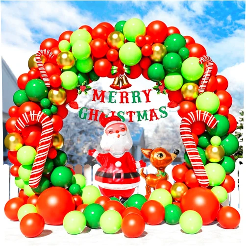 BSMLSPHW Christmas Balloon Garland Arch Kit With Xmas Metallic Red Green Gold Balloons Santa Claus Reindeer Balloon Decor Candy Cane for Christmas Xmax Party Decorations
