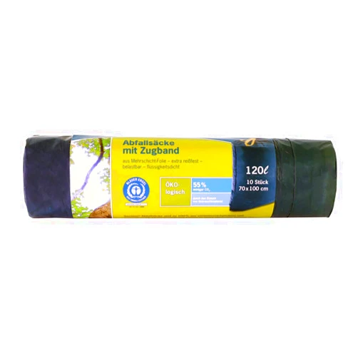 Inapa Secolan 120L Garden Waste Bag with Drawstring - Tear-Resistant, Heavy Duty, 100% Recyclable - 1 Roll / 10 Pieces