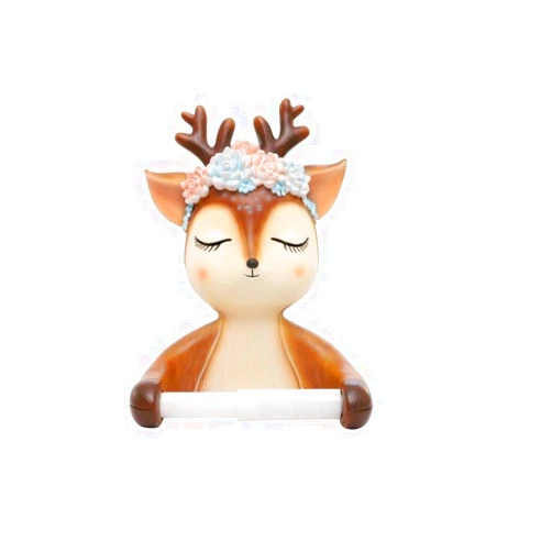 FJHN YHSTG Statues Sculpture Statue Cute Animal Fawn Prince Girl Free Punch Bathroom Shelf Towel Rack Wall Mount Bracket Home Decoration Toilet Box-A
