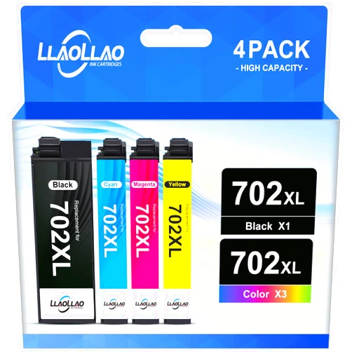 LLAOLLAO 702XL 702 Ink Cartridges Combo Pack Remanufactured Replacement for Epson 702xl Ink Cartridges for Epson Printer WF-3720 WF-3730 WF-3733 (1 Black 1 Cyan 1 Magenta 1 Yellow, 4 Pack)