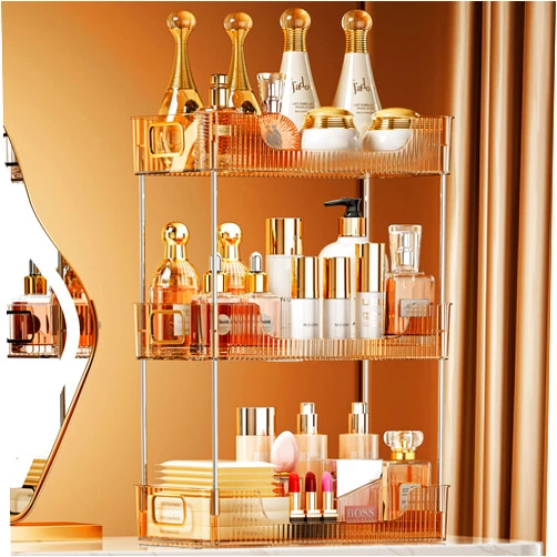KSDSOAM 3 Tiers Bathroom Countertop Organizer, Cosmetics Skincare Organizers Holder for Perfume, Bathroom Organizers and Storage for Dresser Vanity Tray Sink (Gold)
