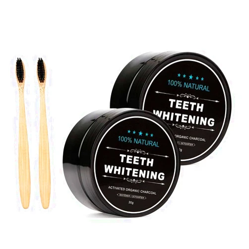 WUBLSYAN 2-Pack Teeth Whitening Charcoal Powder + Bamboo Brush Oral Care Sets, WUBLSYAN Natural Activated Charcoal Teeth Whitener Powder