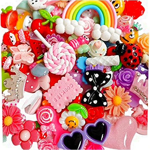 Chenkou Craft 50pcs Lots Mix Assort Easter DIY Flatbacks Resin Flat Back Scrapbooking Slime Beads Supplies for DIY Craft + 1pc Clear Box