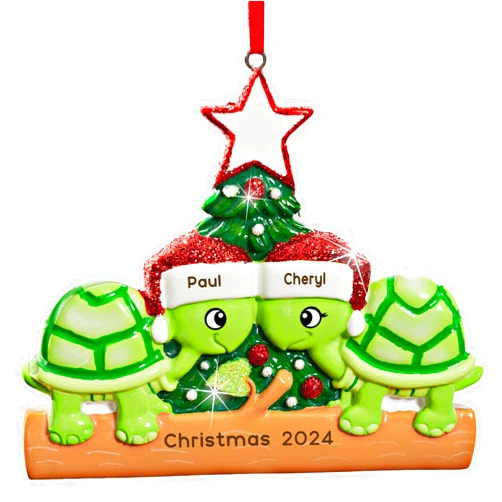 Personalization Universe Turtle Couple Personalized Christmas Ornament - Customizable with Names and Text, Perfect for Couples, Engagement or Wedding Ornament 2023