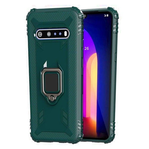 Telegaming for LG V60 ThinQ Case, with Magnetic Ring Kickstand Heavy Duty Hybrid Armor Case, Slim Fit Dual Layer Shock Absorption Protective Phone Case for LG V60 ThinQ- Dark Green