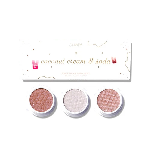 ColourPop Coconut Cream & Soda Super Shock Eye Shadow Trio - High-Pigment, Crème-Powder Pinky Nude Eye Makeup - Glitter Eyeshadow Set with Zero Fallout and Unique Bouncy Texture (3 Count)