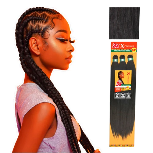 Sensationnel X-pression prestretched braiding hair - 3x braid 58 inch all kanekalon flame retardant synthetic braid for box braids and twists (4 pack, 1B OFFBLACK)