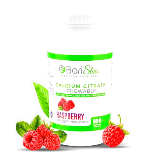 BariSlim Bariatric Calcium Citrate with Magnesium & Vitamin D Tabs - 500mg Calcium Citrate - Formulated for Post Weight Loss Surgery - Supports Bone Health | Raspberry Flavor