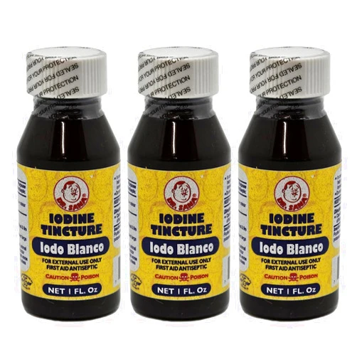 Dr. Sana Decolorized Iodine Tincture. First Aid Antiseptic for Minor Scrapes, Cuts, Bruises and Burns. 1 fl.oz. Pack of 3