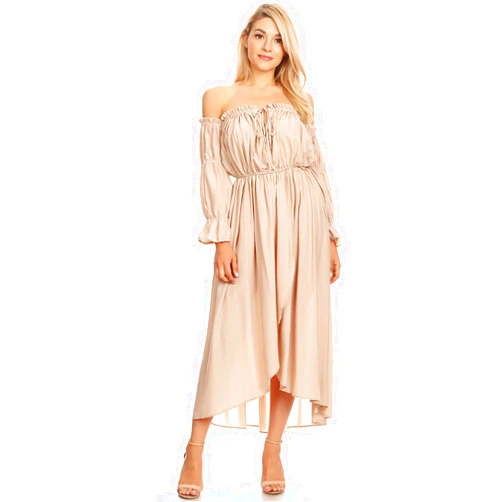 Anna-Kaci Womens Boho Long Sleeve Off Shoulder Renaissance Peasant Dress