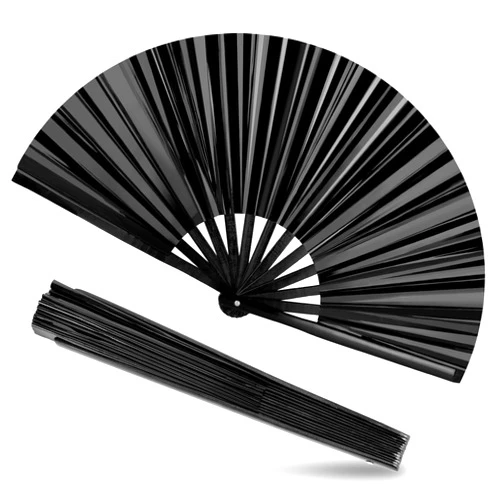 JOHOUSE Large Folding Fan, 13 Inch Glitter Rave Hand Fan Holographic Laser Color Handheld Fan for Rave Outfits Accessories, Music Festival, Crazy Club Party, Dance for Men Women, Black