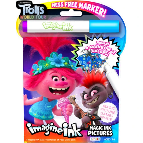 Bendon Imagine Ink Coloring Game Book, Magic Ink Pictures, Mess Free Marker (Trolls World Tour)