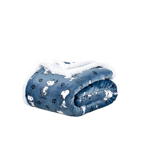 Berkshire Blanket Peanuts® Sherpa Blanket, 480gsm Warm Reversible Heavy Thick Blanket for Couch, Bed & Travel (Poses and Paws Blue Jean, King Size 90