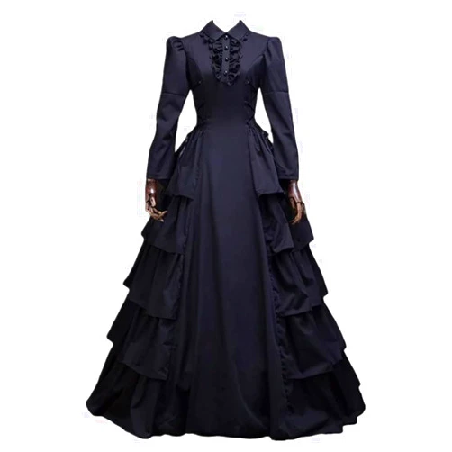 Meiaoxiu Black Gothic Victorian Dress Steampunk Medieval Renaissance Civil War Ball Gown Costumes