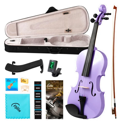 Djlin Solid Wood Violin 4/4 Full Size for Adults Beginners, kids Violin Set Accessories Include Case, Violin Rosin, Violin Bow, Violin Strings, Violin Shoulder Rest - Purple