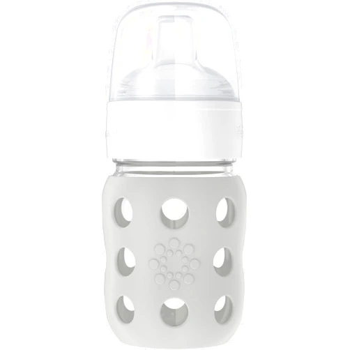Lifefactory 8-Ounce Wide Neck Glass Baby Bottle with Protective Silicone Sleeve and Sippy Spout, Stone Gray (LG2251WCG4)