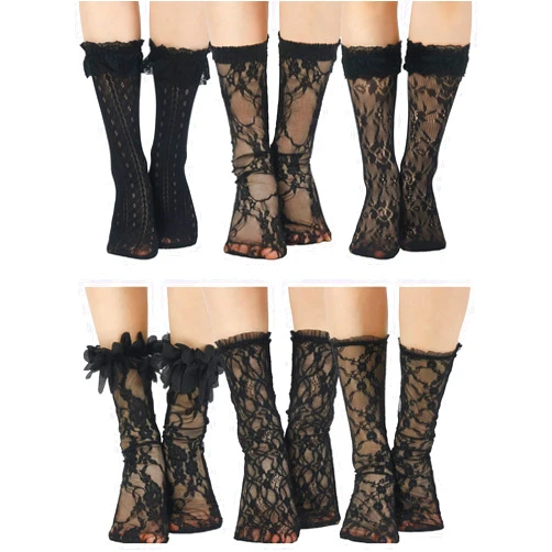 Geyoga 6 Pairs Slouch Lace Socks Women Cute Mesh Frilly Socks Ankle High Loose Lace Ruffle Socks for Women Girls Dress