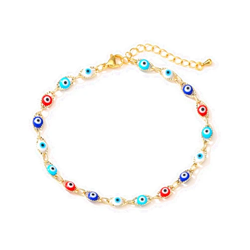 Gold Evil Eye Charm Anklet,18K Gold Plated Boho Beach Dainty Cute Tiny Lucky Foot Chain Ankle Bracelet For Women