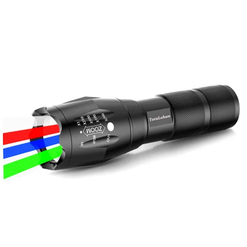 TotaLohan 4 in 1 Multicolor Flashlight,Powerful Zoomable Single Mode Long Range White Red Green Blue Light,Hunting Flashlight