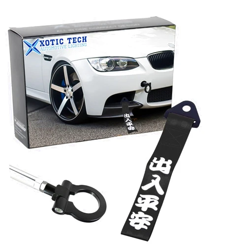 X xotic tech Xotic Tech 2Pcs Black JDM Racing Front Bumper Nylon w/Steel Chinese Slogan Towing Strap + Aluminum Towing Hook Compatible with BMW 1 3 5 6 Series E82 E88 E36 E90 E91 E92 E93 E39 E63 E64 X5 X6 Z3 Z4