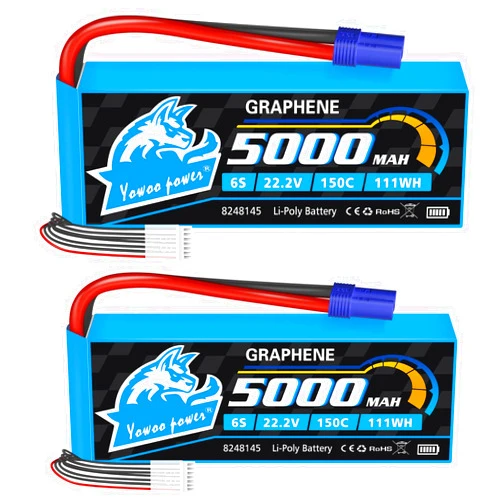 YoWoo Power Yowoo 2 Packs 6S 22.2V 5000mAh 150C Graphene LiPo Battery with EC5 Connector Soft Case for RC Car Truck Airplane Helicopter Quadcopter Boat and DJI Model