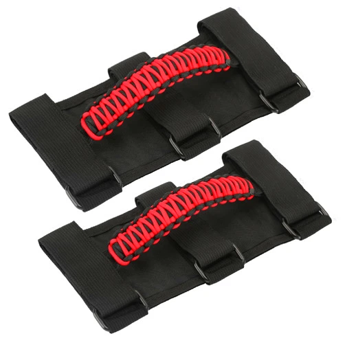 Ansevo 2 Pack Roll Bar Grab Handles - UTV Roll Cage Grab Handles,Suitable Grab Handles for Wrangler Jk Jl Tj Roof Accessories Woven Wider Models (RED)