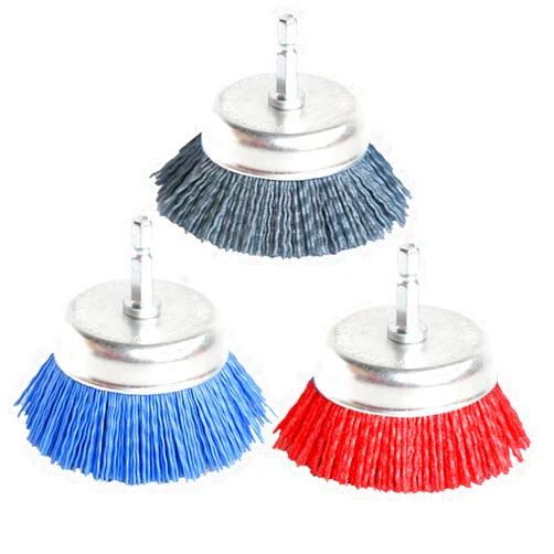 FPPO 3Pcs 3 Inch Assorted Cup Brushes Abrasive Wire Nylon Cup Brush for Drill,Grit 80 120 320 with 1/4