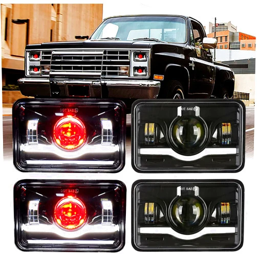 DOXMALL 4Pcs 4x6 Inch LED Headlights Dot Approved with Red Devil Eye DRL Compatible for 1986 Che-vrolet CK 10 Rectangular H4656 H4651 H4642 H4652 Peterbilt 357 378 379 XR400 XR250 XR650