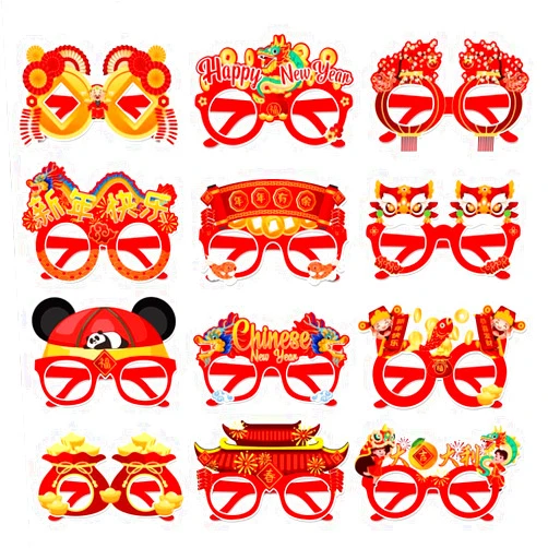 HOMPAY Chinese New Year Decorations 2024 Lunar New Year Decor 12 PCS Party photography props Centerpiece for New Years Eve Party Red and Gold Lunar New Year Decorations… (glasses)